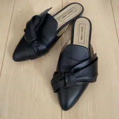 黒レザーリボンミュール　オデットエオディール