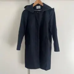 IENAイエナコットンノーカラーフード付きコートネイビー34XS