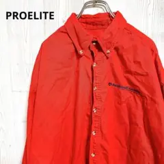 アメリカ仕入　PROELITE　企業ロゴ　長袖シャツ　ボタンダウンコットンシャツ