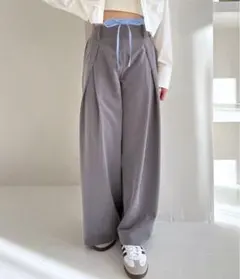 Heather Wウエストタックワイドパンツ　グレー　S