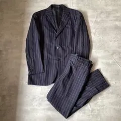 トゥモローランド 最高級スーツ 上下 パルマ 伊製 ネイビー ストライプ