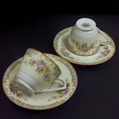 【希少】オールドノリタケ カップ＆ソーサー 2客 花柄