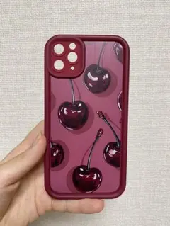 iPhone11Pro MAX さくらんぼ柄 ボルドー