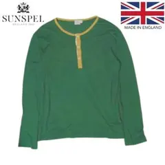 SUNSPEL UK製 グリーン ヘンリーネック 長袖Tシャツのサムネイル