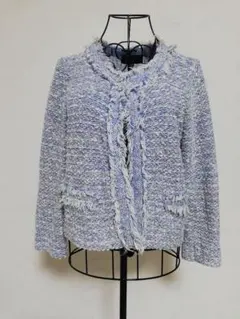 ノーカラーツイードジャケット 青系