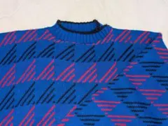 古着　幾何学模様 青 長袖セーター