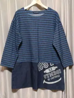 ぶたさん 【ドラッグストアーズ】　切り替え　チュニック　ボーダー　ロゴマーク