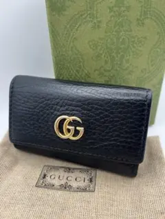 【極美品】グッチ GGマーモント レザーキーケース ダブル　GGロゴ　ブラック