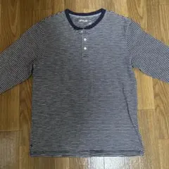 Eddie Bauer ストライプ長袖 ヘンリーネック