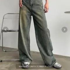 SHAGGIE オーロララインストーン付き　ヴィンテージルーズ　デニムパンツ