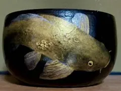 金彩鯉 手描き　盆栽鉢 7号 黒鉢 和風 一点物　インテリアのサムネイル