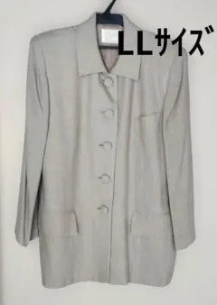【美品】グレージュ 襟付きジャケット 5ボタン 　LLサイズ　ミドル丈　春夏