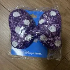ディズニー　ヘアゴム　パープル　紫　スパンコール　リボン　ミニー