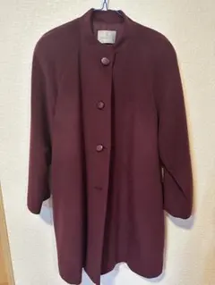 バーガンディ ロングコート ボタン付き