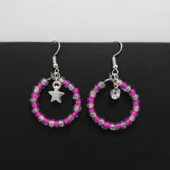 (598) フープ ビーズ ピアス イヤリング 星 ラインストーン