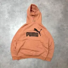 PUMA古着スウェットフーディプリントロゴプルオーバーサーモンピンクC5