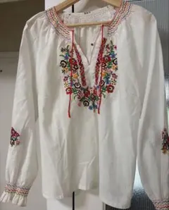 メキシコ刺繍 長袖ブラウス エスニック フォークロア 鳥 花 