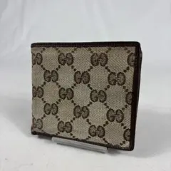 GUCCI グッチ　二つ折り財布　GG柄　キャンバス　レザー　ダークブラウン