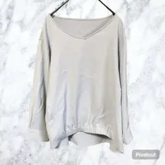 J504 any SiS Vネック ブラウス ライトブルー Mオフィスカジュアル