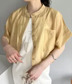 カプリシューレマージュ　シアー バンドカラー 半袖シャツ ブラウス