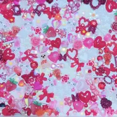 デコパーツまとめ売り　大量セット　50個以上　ピンク赤ホワイト系　ハート　リボン