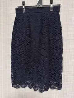 UNIQLO ネイビー 花柄レース タイトスカート ひざ丈