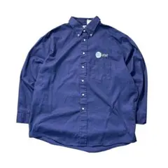 7BS3 企業系　ロゴ刺繍無地シャツ　ネイビー　インポート古着
