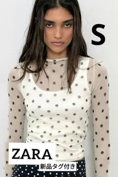 完売品⭐︎ZARA セミシースルードットプリントニットトップス M 水玉 完売品⭐︎ZARA セミシースルードットプリントニットトップス M 水玉