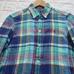 ラルフローレン リネンシャツ マドラスチェック柄　ポニー刺繍