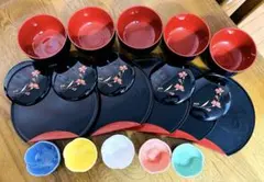 桂由美　蓋付きお椀　小鉢　 御盆　和食器【5セット】　花模様