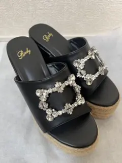 Rady ビジュー付き厚底サンダル ブラック Mサイズ ウェッジソール