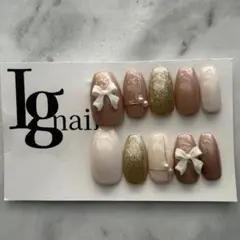 現品限り　リボンネイル　推しネイル　卒業式ネイル　ニュアンスネイル　ネイル