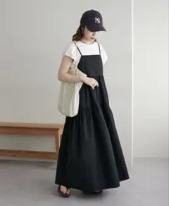 DISCOAT【WEB限定】新品】ラウンドティアードキャミワンピース　ブラック