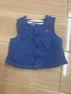 コットン混紡 青 ボタン付きベスト