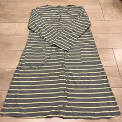 マタニティパジャマ グレーとイエローのストライプ L