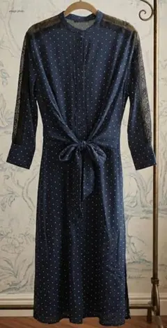 【タグ付き未使用】ZARA レーヨン100% ドット柄レース切替ワンピース