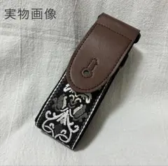 ギターストラップ 黒 刺繍 ブラック 幅広 長さ調節可 ストラップ ギター