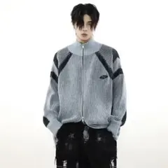 y2kジップアップニット グランジ地底人　ニットダメージZIPトップス