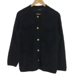 relume 金ボタンツイードノーカラーニットジャケット