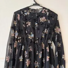 花柄シフォンワンピース 黒