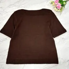エスピエ半袖ニットシンプル春秋ブラウンMきれいめ着回し上品コンパクト丈ナチュラルのサムネイル