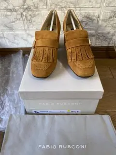 ファビオルスコーニ リアル スエード スクエア ヒール ローファー パンプス