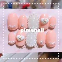 シフォンベージュ白ドットネイル