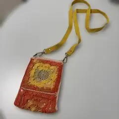 かぎ針編み 花柄スマホショルダーバッグ