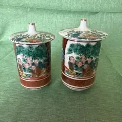 九谷焼 九谷庄三 夫婦蓋付き湯呑 茶器 色絵