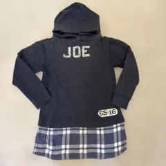 デニムダンガリー　130cm パーカーワンピース　フード付きネイビー