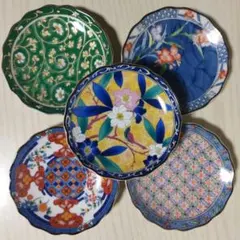 有田焼 雅東苑窯 絵変わり 小皿豆皿 5枚 未使用品 径約9.5cm