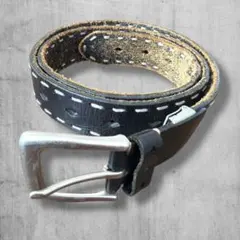 ベルト レザー 本革 ブラック 黒 シルバー ステッチ 無地 シンプル メンズ