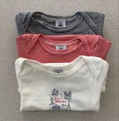 プチバトー 長袖肌着3枚セット 6m/67㎝