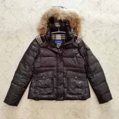 バーバリーブルーレーベル ファー チェック ダウン コート